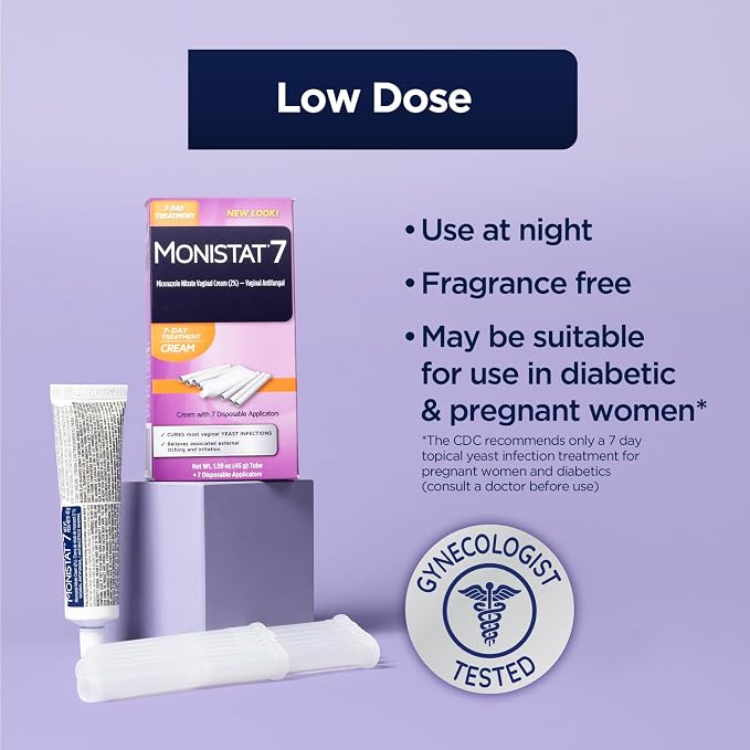 Monistat 7-Day Yeast Infection Treatment for Women, Miconazole Cream (45g Tube) & 7 Applicators, for Relief of Mild Vaginal Itching