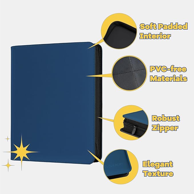 9-Pocket Toploader Binder, Clovecat Premium Card Book， Holds 252 Trading Card with 20 Removable Top-loader Sleeves，PU Card Holder Folders,Card Album for MTG, TCG, Yugioh, Game & Sports Cards(Blue)