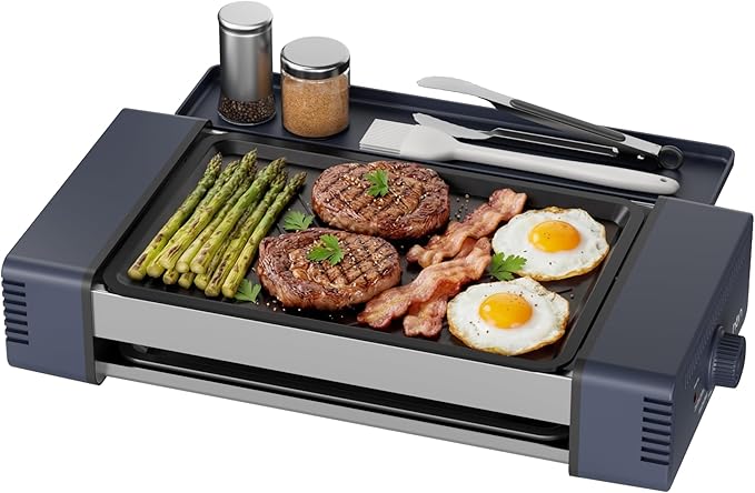 HBN Indoor Grill and Electric Griddle, 3-in-1 Smokeless Indoor Grill with Grill Rack & Nonstick Griddle & Sausage Grill Korean BBQ grill for Kitchen, Dishwasher Safe, 400F