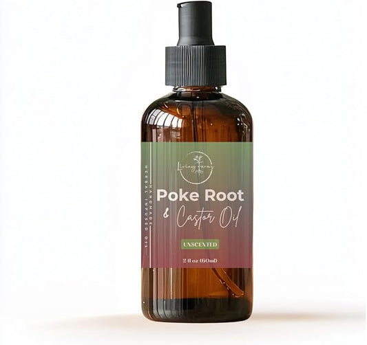 Organic Poke Root Castor Oil | Mess Free Glass Pump | Lymphatic Support | Cysts, Boils, Fibroids, Swollen Lymph Nodes, Breast & Joint | Small Batch USA Made (2oz, Unscented)