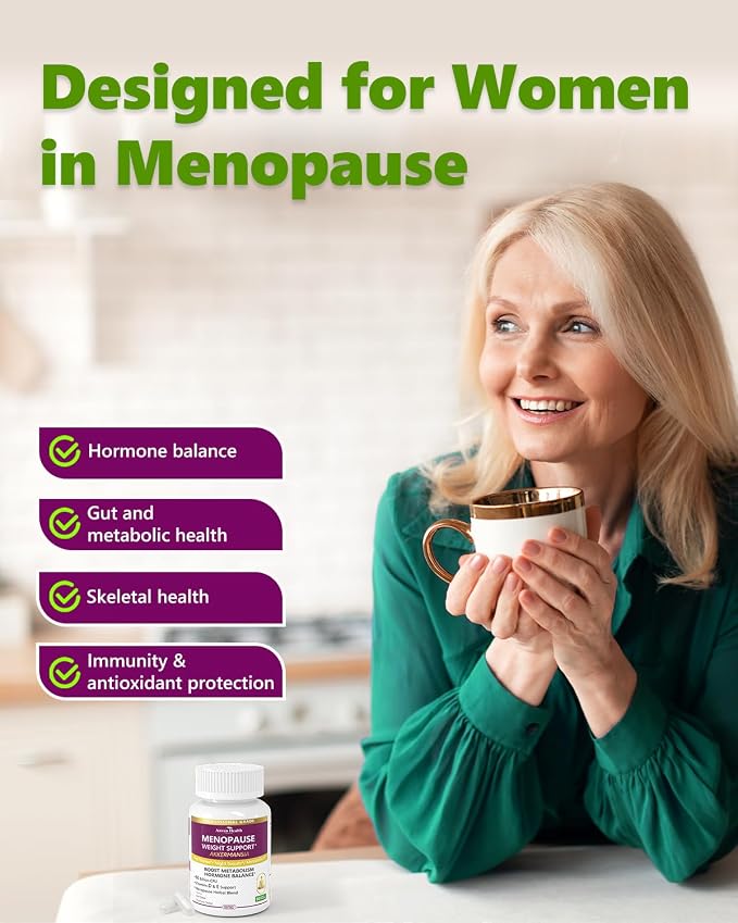 Menopause Relief Probiotics Akkermansia Hot Flashes 180 Caps | 60 Billion with Akkermansia Probiotic & Prebiotic, Vitamin D & E, Hormone Balance, Metabolism, Gut Health, Hot Flashes