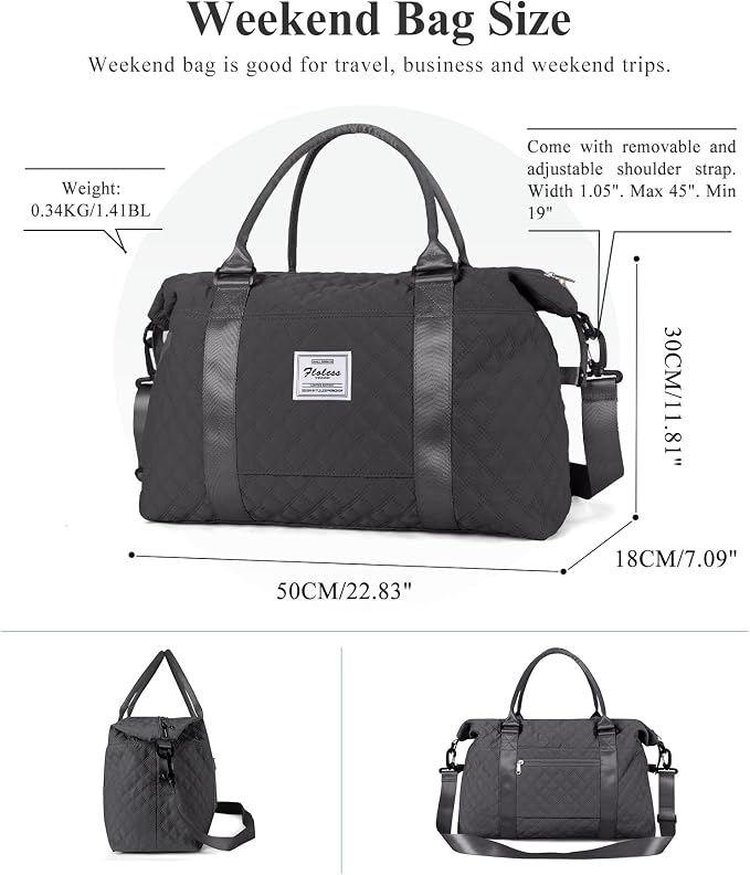 Travel Duffel Bag, Carry On Overnight Weekender Bags for Women | Travel Bag with Wet Pocket & Trolley Sleeve, For Spirit Airlines 18x14x8 Personal Item Bag