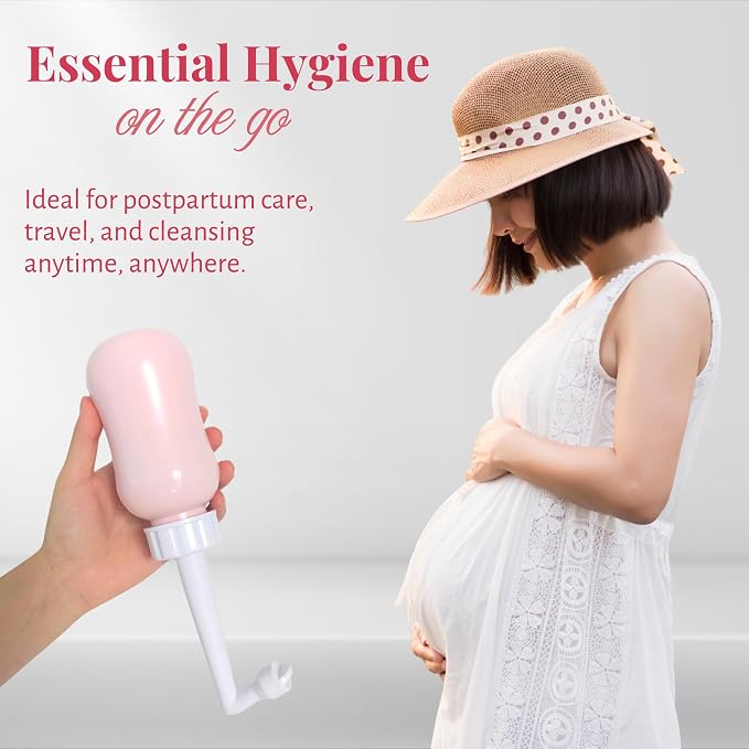 Adorable Pink Peri - Peri Bottle After Birth Care for Postpartum Essentials Feminine Pink Portable Bidet Water Squeeze Spray Bottle for Pain Relief tears Hemorrhoids with Bottle Cap 300 ml (10 oz)