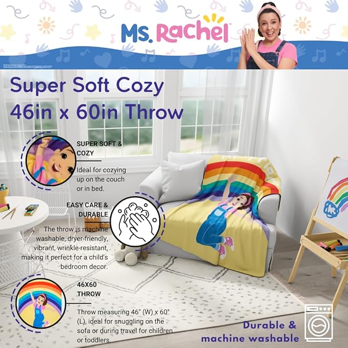 Ms. Rachel Educational Adventures Bedding Super Soft Cozy Throw, 46 in x 60 in, (Officially Licensed Product) by Franco Kids
