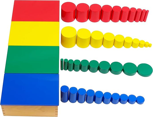 Hidoggy Montessori Knobless Cylinders(Set of 4), Early Educational Material Sensorial Toy for Toddler 3+, Preschool Learning for Kids Boy Girl Gift