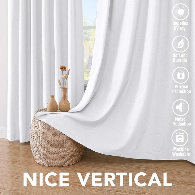 H.VERSAILTEX 100% Blackout Curtains for Bedroom Thermal Insulated Linen Textured Curtains Heat and Full Light Blocking Drapes Living Room Curtains 2 Panel Sets, 52x45 - Inch, White