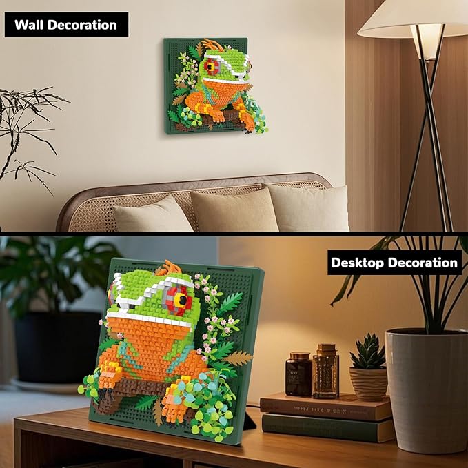 Chameleon Animal 3D Wall Art Micro Mini Building Blocks Set, Unique Home Wall Decor or Table Display, No Compatible with Lego Set, Ideal Gift Toy for Adults Boys Girls (1376 PCS)