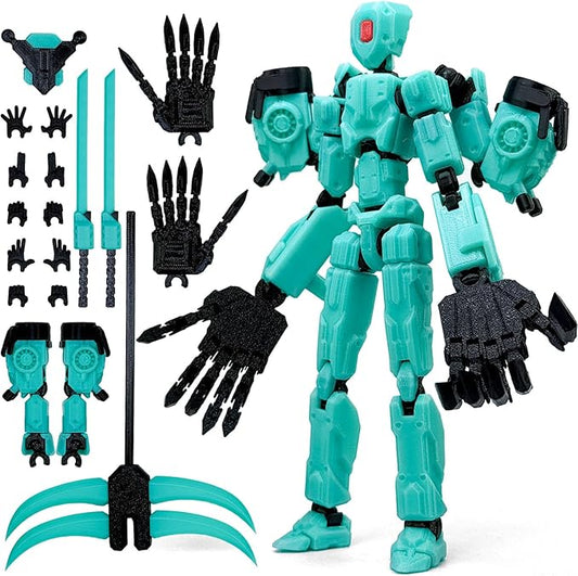 8Inch T13 Action Figure Assembly Completed, T13 Multi-Jointed Movable Robot Action Figure Set,Collectors Desktop Decorations for Game Lovers Toys (Cyan)