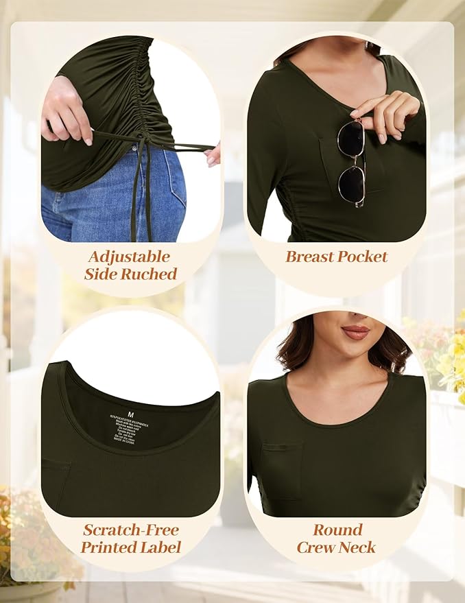 Fotociti Maternity Shirts Long Sleeve, Pregnancy Side Ruched Tops,Women’s Clothes for Mama Work Casual Yoga Wearing