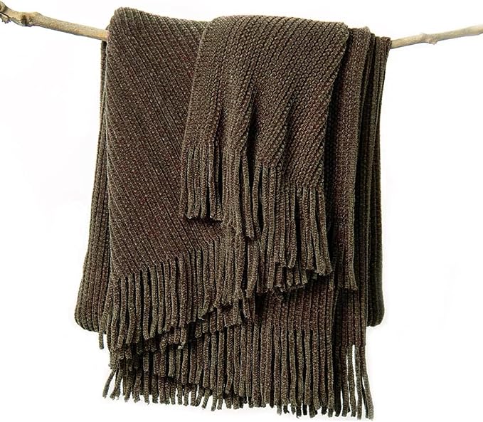 lifein Throw Blanket for Couch, Soft Boho Decor Bed Throw,Cozy Brown Knitted Chenille Small Farmhouse Lightweight Throw (Brown,60 * 80")