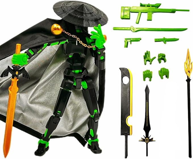 Assembly Completed Lucky 13 Action Figures, T13 Action Figure,3D Printed T13 Action Figure Multi-Jointed Movable, Dummy Hand Painted Figure, Desktop Decorations Game Gifts (Black Green)