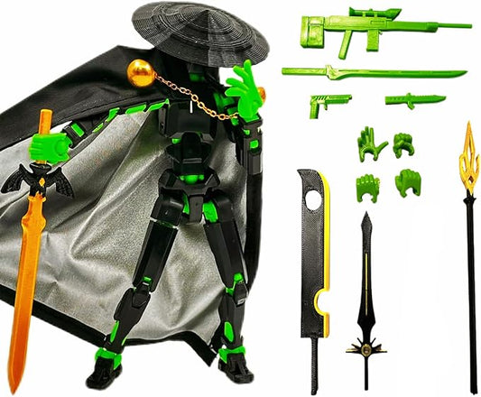 Assembly Completed Lucky 13 Action Figures, T13 Action Figure,3D Printed T13 Action Figure Multi-Jointed Movable, Dummy Hand Painted Figure, Desktop Decorations Game Gifts (Black Green)