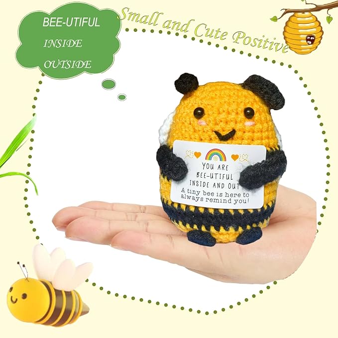 Birthday Gifts for Women Men Mon Dad,Thank You Emotional Support Crochet Bee for Friends, Positive Cute Handmade Animal Stuff, Funny Christmas Easter Present, Office/Home Decor