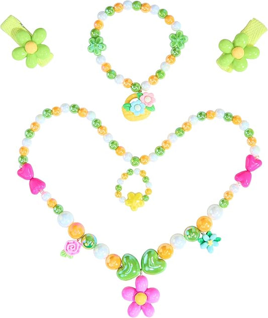 Little Girl Jewelry Sets Kids Jewelry - Unicorn Mermaid Bead Necklaces, Jewel Rings, Dress Rings, Friendship Bracelets with Science Knowledge Cards & Spare Strings - Princess Dress Play Toy for Toddlers 2 3 4 5 6 7 8 - Birthday Party School Gifts