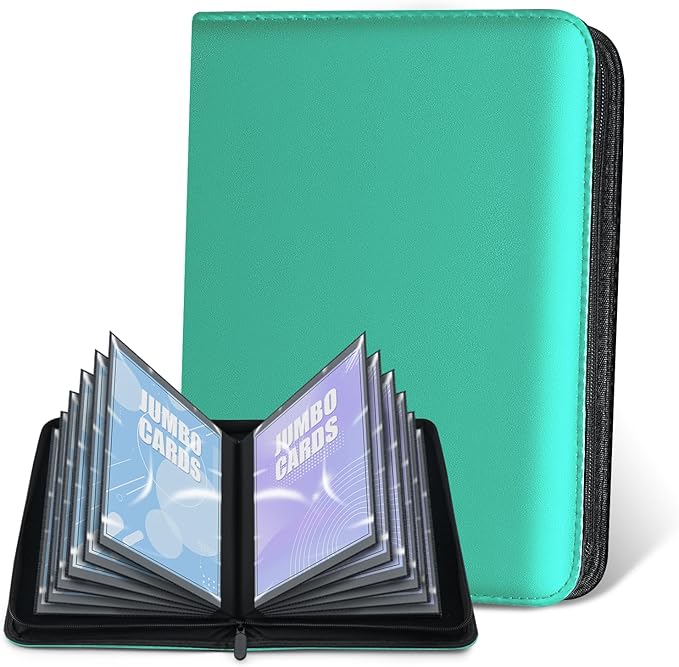 Jumbo Card Binder – Oversize Ringless PU Leather Collector Card Binder with 60 Card Holders, Premium Storage Album for Game Cards (5.7'' x 7.9''), Aqua Blue