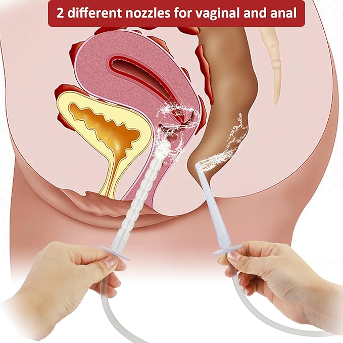 LIVE4COOL Douche Bottle for Women Reusable Vaginal Cleansing System, 600ml/20.3oz Reusable Vaginal Enema Douche, Capacity Cleanser with 4 Nozzles, Storage Bag, Non-Toxic
