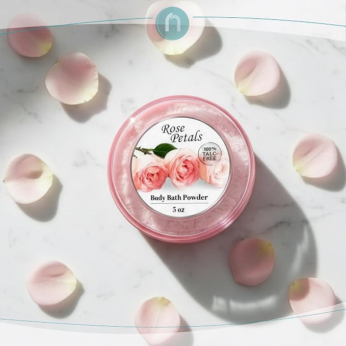 R-NEU 2 Pack Body Powder for Women with Powder Puff, 100% Talc-Free, Elegant Rose Petal Scented Dusting Powder, After Bath for Soft Skin, Extra Large, (10oz)