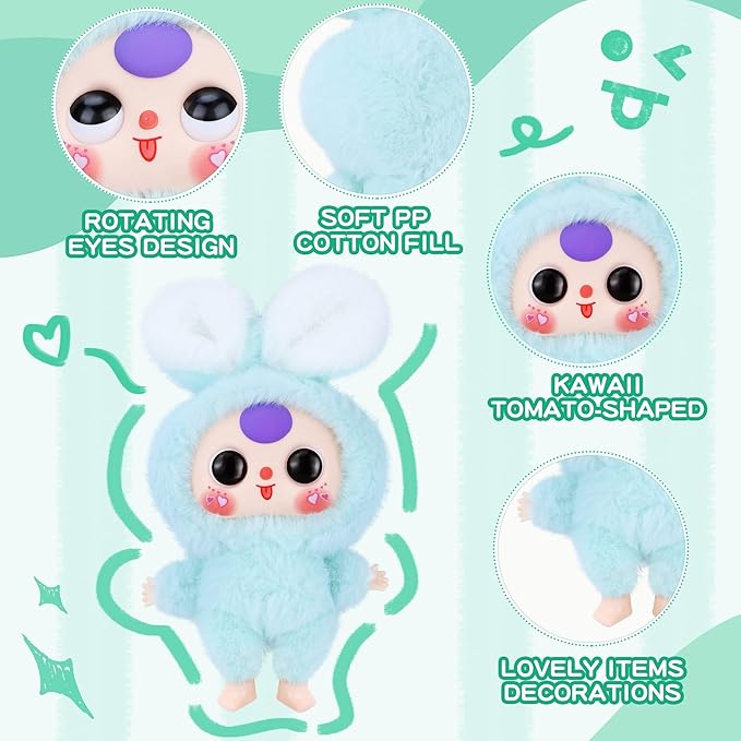 Vinyl Figures, Plush Toys with Rotatable Eyes Cute Expression for Girls Boys, Kawaii Macaron Green Bunny Vinyl Plush Doll Stuffed Animals Gifts for Collectibles Toys Car Home Décor Birthday Keychains