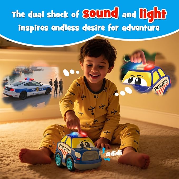 Remote Control Emergency Rescue Vehicle for Toddlers 1-3 RC Police Cars with Sirens Sound and Light Toy Police Car for Kids 3-5 Year Old 2.4G Cartoon Cars Boys&Girls Gifts for Birthday