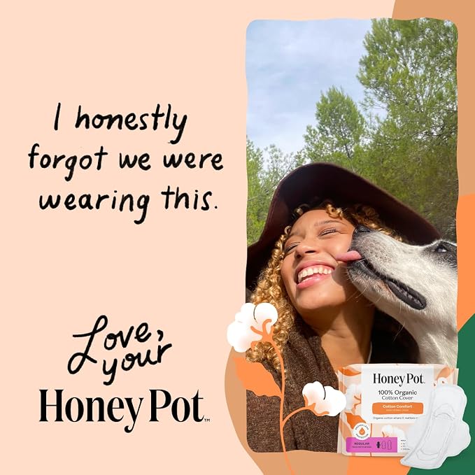 The Honey Pot Company - 80 ct - Sanitary Pads for Women - Non-Herbal Regular Flow w/Wings - Organic Cotton Cover & Ultra-Absorbent Pulp Core - Feminine Care