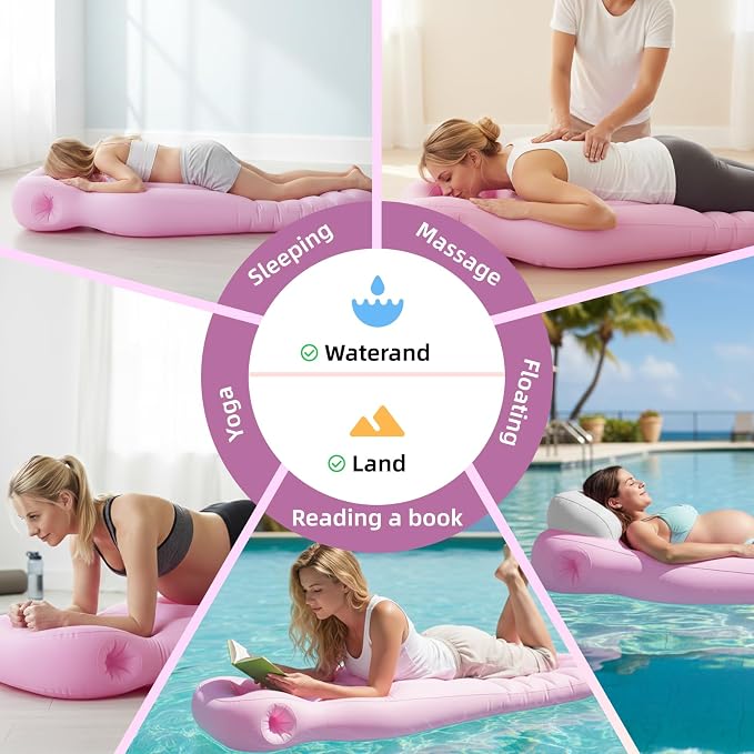 Inflatable Pregnancy Pillow, Pregnant Woman's Abdominal Hole Full Body Inflatable Bed Abdominal Mattress, Prone Pregnancy Pillow - Pregnant Woman's Swimming Pool Float (Pink)