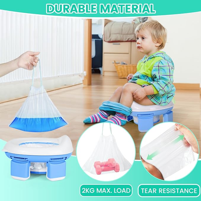 Orzbow Portable Potty Replacement Liners with Drawstring for Toddler Travel Toilet Chair Refill Bags, Toddler Potty Training Essentials, 100 Counts (9.5 x 12.6'')