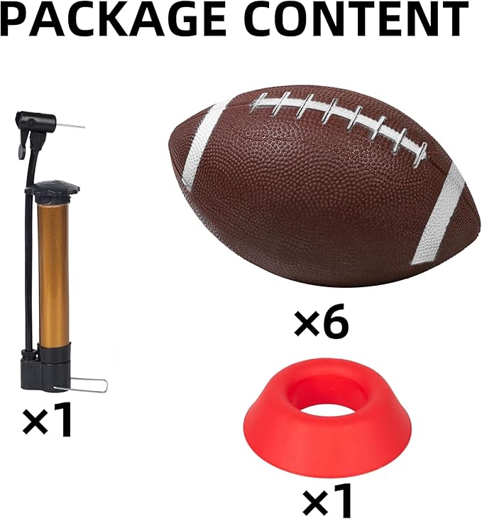 6 Pack 9" Mini Inflatable Rubber Footballs Party Favors, Small Peewee Size Footballs for Kids, Junior Outdoor and Indoor Games - Sports Balls Playground Ball with Pump and Kicking Tee