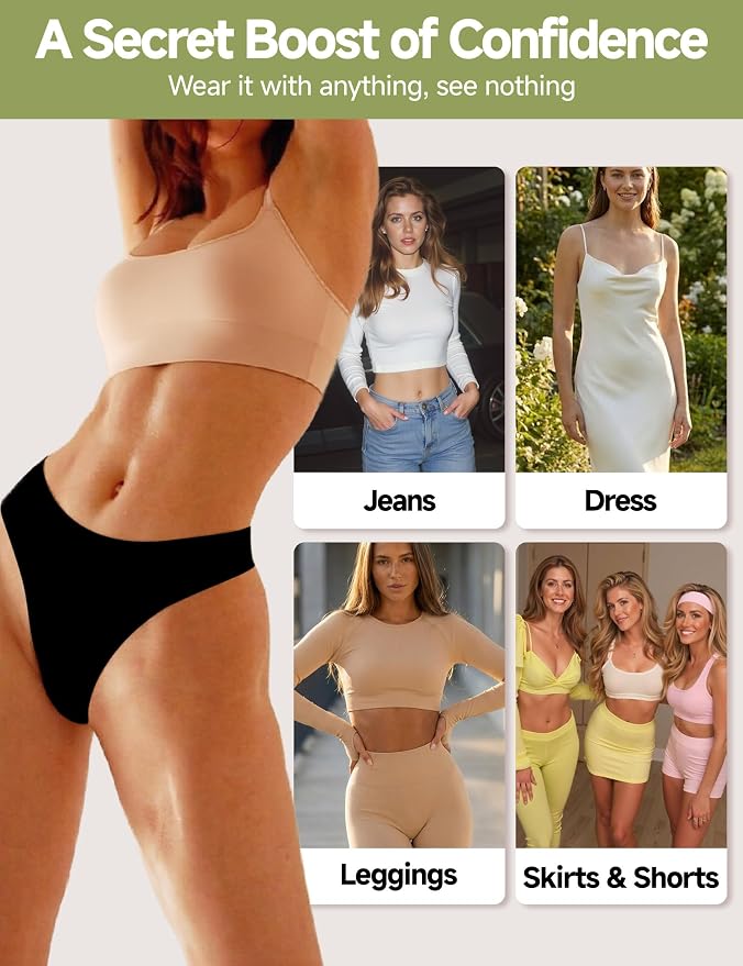 Seamless Thongs for Women No Show G-String Thong Breathable Cotton Panty Liners Underwear for Yoga Workout Gym