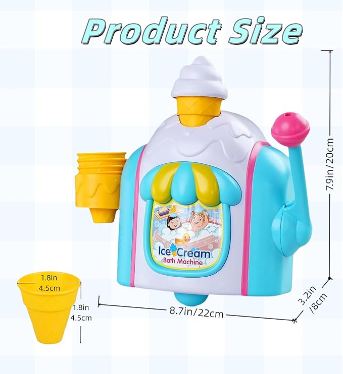 Bath Toys for Kids Ages 3-5, Ice Cream Bath Machine, Bubble Bath Toy, Ice Cream Foam Maker Bathtub Toy with Anti-Slip Buckle Not Fall, Bathtub Shower Toys for Toddlers Ages 6-12-18 Month