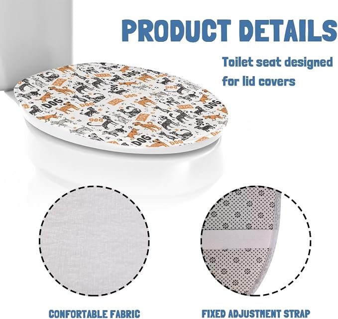 Dog Toilet Seat Cover, Bathroom Accessories with Elastic Band at Bottom Toilet Seat Cover, Flannel Soft and Dustproof Toilet Lid Cover