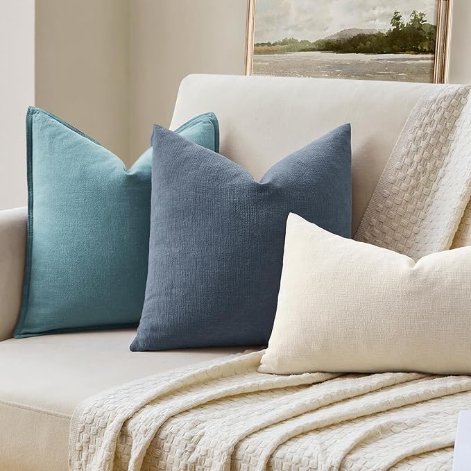 MIULEE Dark Grey Blue Chenille Couch Throw Pillow Covers, 20x20 | Set of 2, Soft Coastal Home Decor, Modern Farmhouse Decorative Pillowcases for Sofa Living Room Bed
