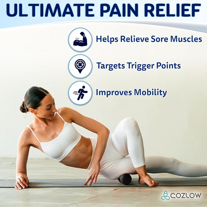 COZLOW Double Lacrosse Silicone Massage Ball - Black - Peanut Trigger Point Roller for Mobility, Deep Tissue Therapy, Myofascial Release - Acupressure Tool for Muscle Pain Relief