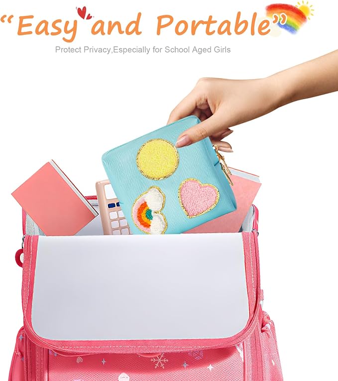 2 Pack Period Bag, PU Leather Sanitary Napkin Storage Bag for Feminine Pads Liners Tampons and Reusable Pads,Functional Sanitary Pads Pouches First Period Kit for Women Ladies Gift