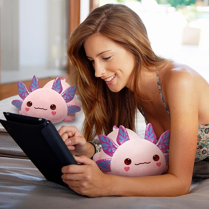 Cute Axolotl Plush Pillow, Kawaii Plushies Pink Axolotl Stuffed Animals, Squishy Plushies, Cuddle Plush Pillow for Kids & Girls (13 Inch)