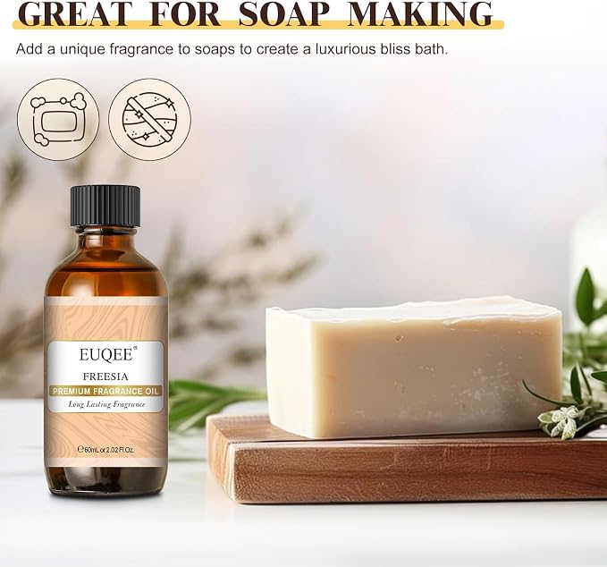 EUQEE Freesia Fragrance Oil for Candle Making 60ml (2.02 Fl oz) | Scented Oil with Glass Dropper for Diffusers, DIY Soap & Bath Bombs