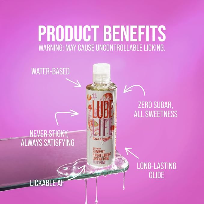 LUBELIFE Water-Based Strawberry Flavored Lubricant, Personal Lube for Men, Women and Couples, Made Without Added Sugar, 8 Fl Oz