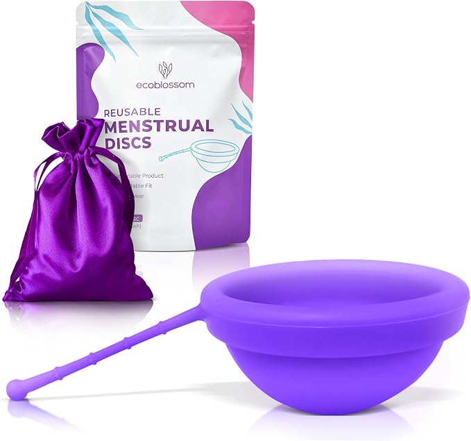 EcoBlossom Reusable Menstrual Disc with Removal String - The Most Reliable Medical Grade Silicone Period Discs - Comfortably use for 12 Hours (Violet)