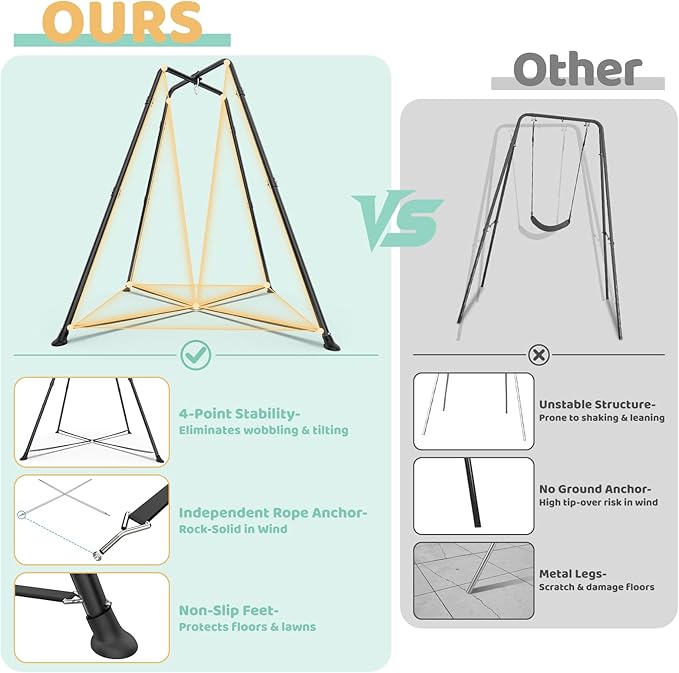 Swing Stand Frame with Sensory Pod Swings and Chair, Sensory Swing Set, X-Shaped Swing Frame, Heavy-Duty Metal Hammock Chair Stand for for Adults Indoor and Outdoor 330LBS(Mint Green)