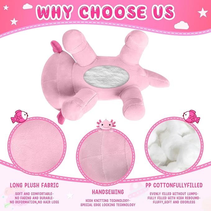 Axolotl Plush Toy,Soft Cute Axolotl Stuffed Animal Plushies,Axolotl Stuffed Animal Toy for Kids, Cute Plushies Axolotl Pillow Doll.Pink