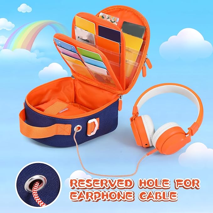 Carrying Case Compatible with Yoto Mini (2024 Edition),30 Cards Storage Bag with Handle and Shoulder Strap, Travel Storage box for Player & Headphone Accessories (Blue)