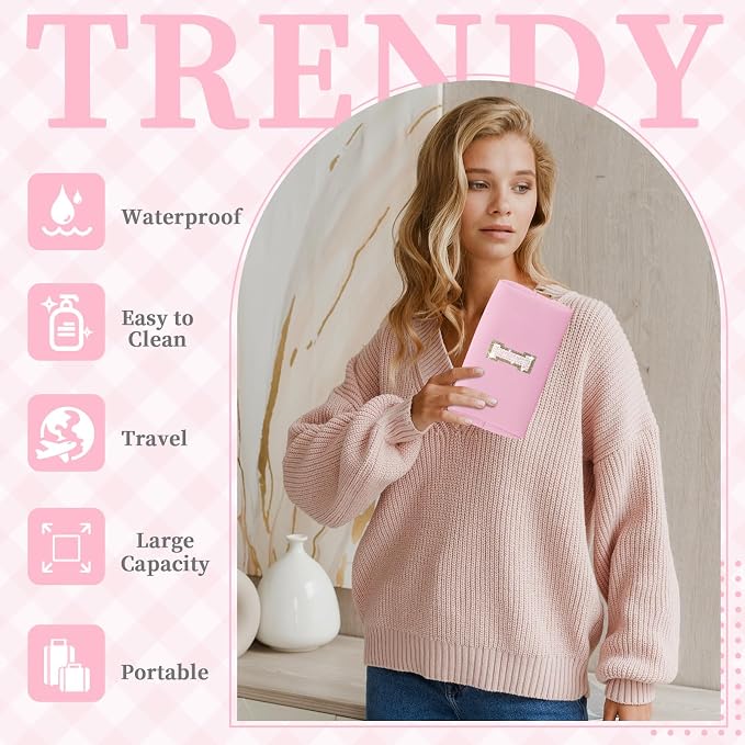Small Personalized Initial A-Z Patch Makeup Bag,Pink Cute PU Leather Glitter Letter Cosmetic Bag for Teen Girls,Travel Toiletry Bag with Zipper,Preppy Monogrammed Birthday Gift for Daughter Niece I