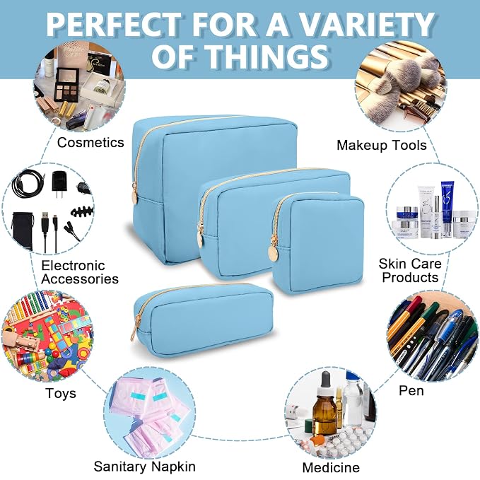 UIXIZQ Small Makeup Pouch for Purse, Nylon Travel Toiletry Storage Pouch Cute Preppy Cosmetic Bag for Women Girls, Waterproof Makeup Organizer Skincare Bag Purse with Zipper (Small-Periwinkle)