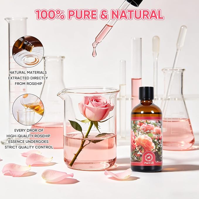Essential Oil Rose 3.38 fl oz with Glass Dropper, Pure Fragrance Oils | Natural Essential Oils for Diffusers for Perfect for Diffuser, Home, Yoga, DIY Candle and Soap Making - 100ml