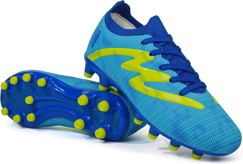 brooman Kids Firm Ground Soccer Cleats Boys Girls Football Shoes with Shin Guards and Soccer Socks