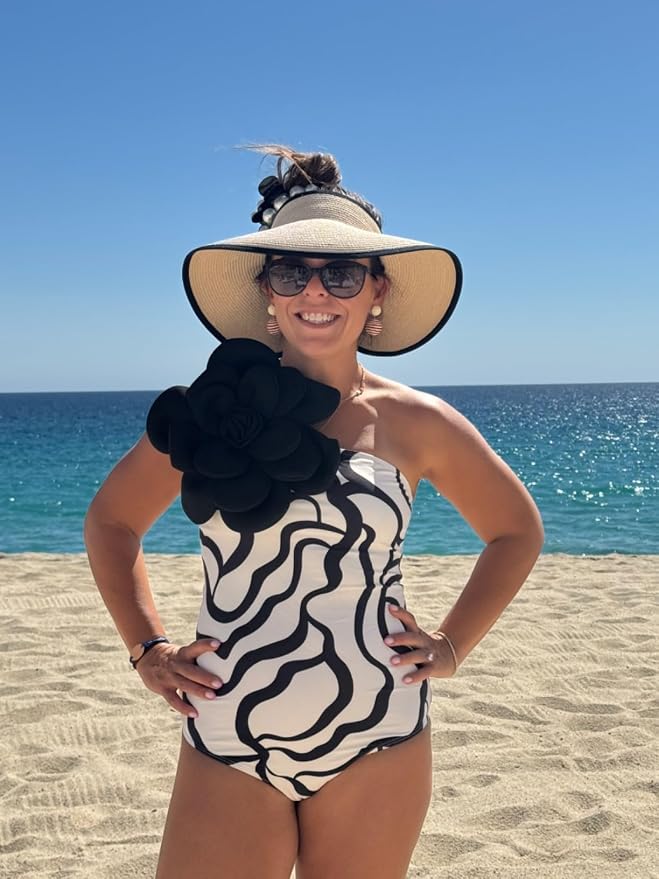 FURTALK Womens Sun Hat with Ponytail Hole Wide Brim Beach Straw Visor | Foldable & Packable for Beach Vacations, Adjustable Fit for Messy Buns, Detachable Windproof Strap, Sweat-Wicking Inner Band