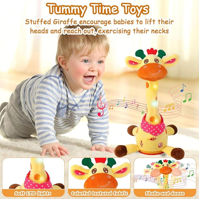 Dancing Talking Musical Giraffe Toy, Giraffe Stuffed Animal Tummy Time Toy with Volume Adjustment, Singing 10 Children's Songs Light Up Toys, Repeating What You Say, Baby Toys for Boys Girls Gifts