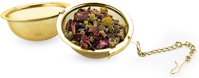 Pinky Up Gold Metal Ball Tea Infusers for Loose Tea - Stainless Steel Mesh Tea Diffuser, Gold Strainer Tea Steeper, Tea Accessories - Set of 1, Gold