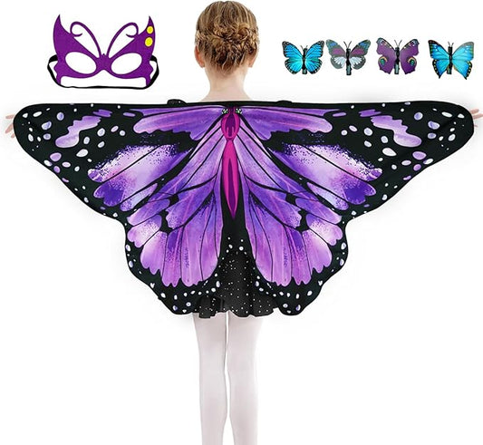 Kids Butterfly Wings Costume for Girls Fairy-Wings Mask Party Favors Gifts (Purple sets)