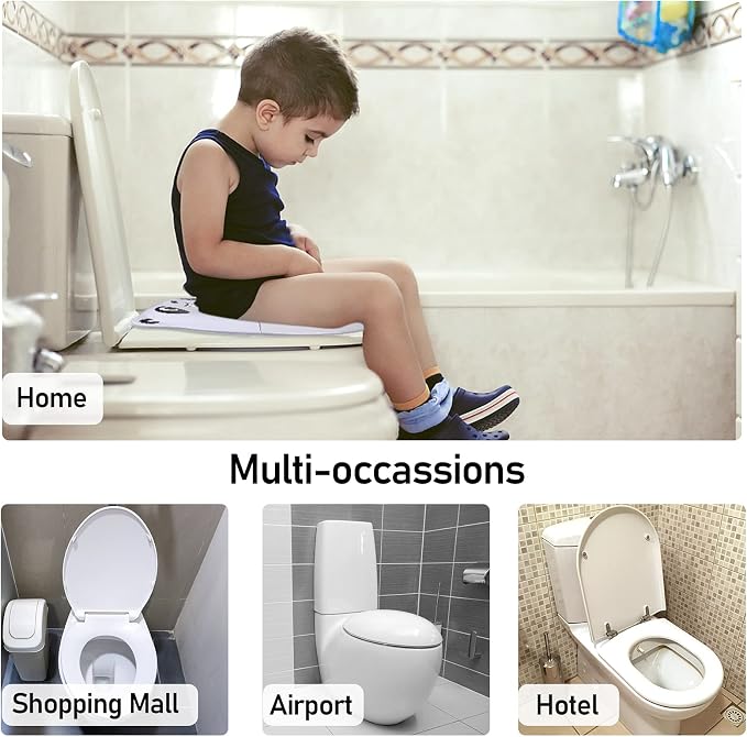 Travel Toddler Toilet Seat, Portable Toilet Training Seat for Kids, Foldable Toilet Seat Toddler in ABS Material with 8 Anti Slip Silicon Pads and 1 Carry Bag, White Panda