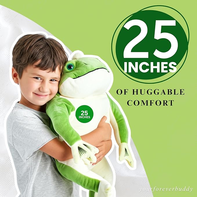 25" Frog Plush Toy – Large Soft Frog for Kids – Huggable Stuffed Animal Gift – ASTM Certified – Spot Clean Only